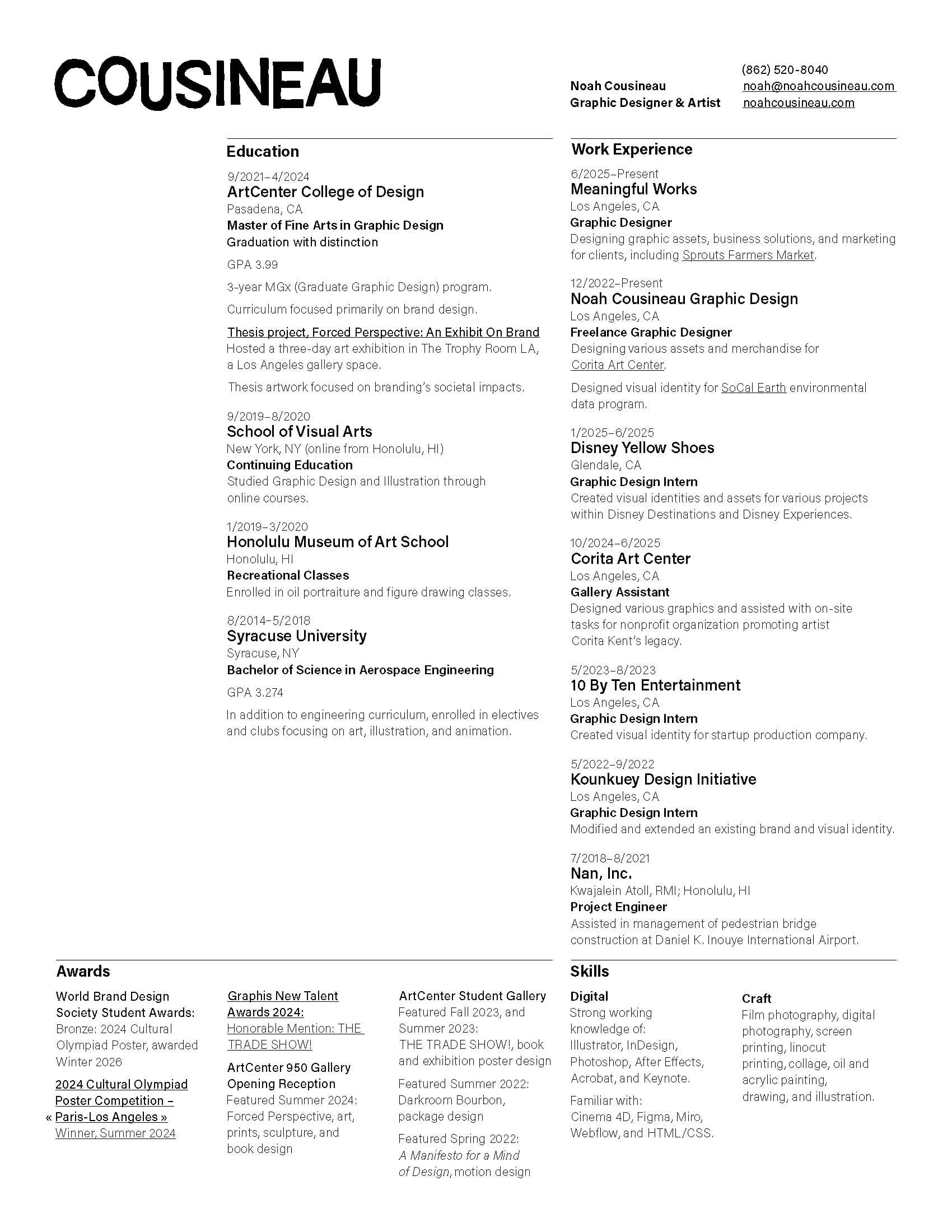 Noah Cousineau résumé — front